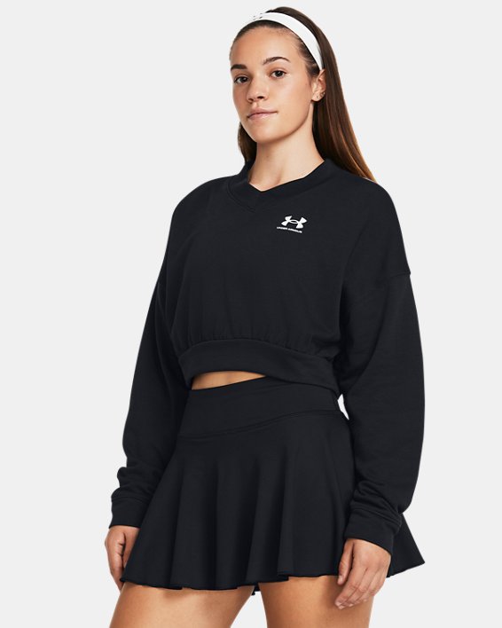 Women's UA Rival Terry Oversized Crop Crew in Black image number 0
